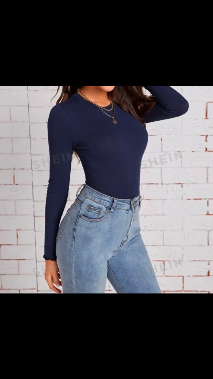 Women’s Shein Navy Blue Cotton Long Sleeved Bodysuit Size XL💙👚 image indicator(9)
