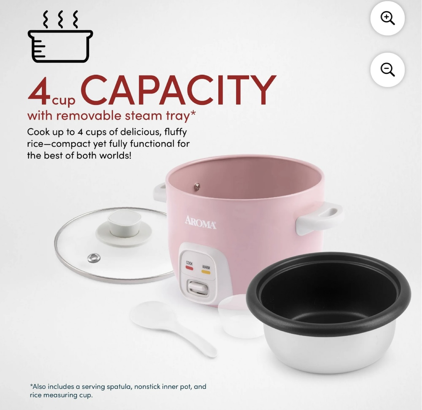 AROMA® 4-Cups (Cooked) / 1Qt. Rice & Grain Cooker, Pink - photo 3