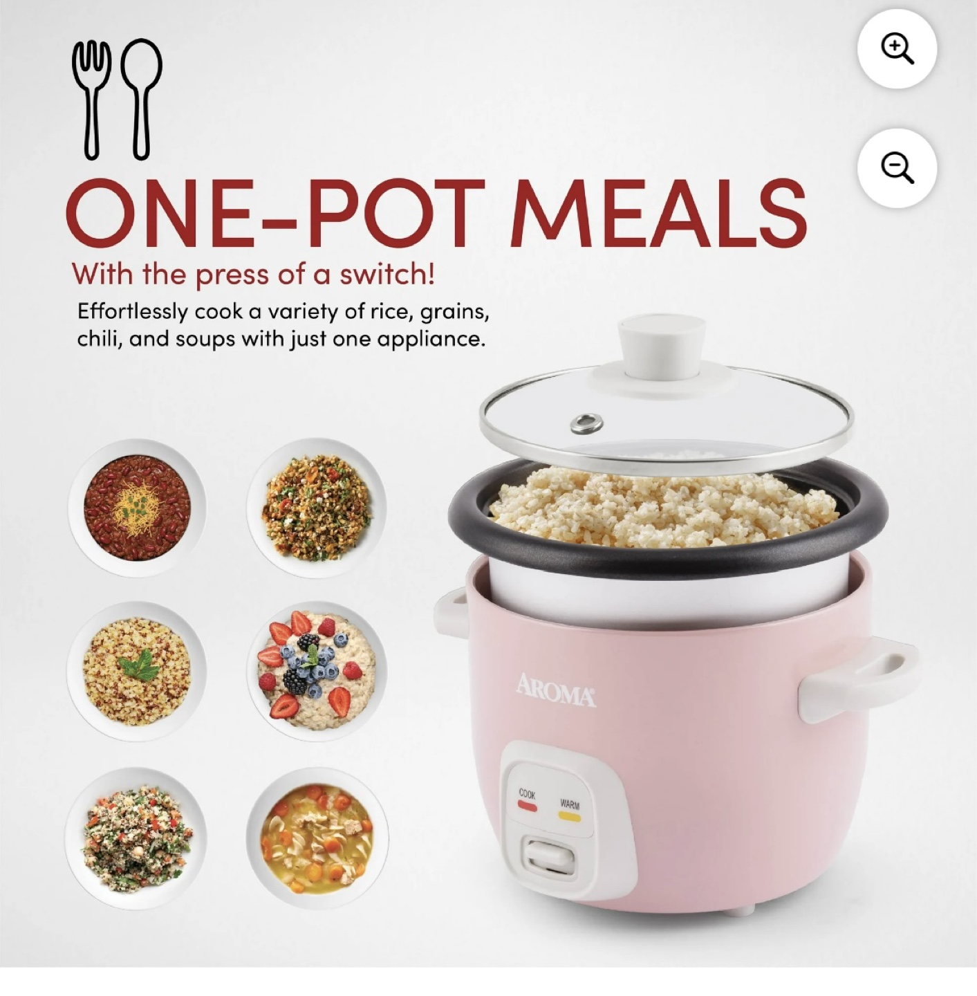 AROMA® 4-Cups (Cooked) / 1Qt. Rice & Grain Cooker, Pink - photo 2