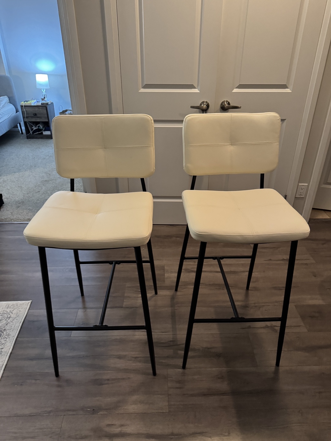 Faux Leather Counter Stools with Metal Legs, Set of 2, Cream