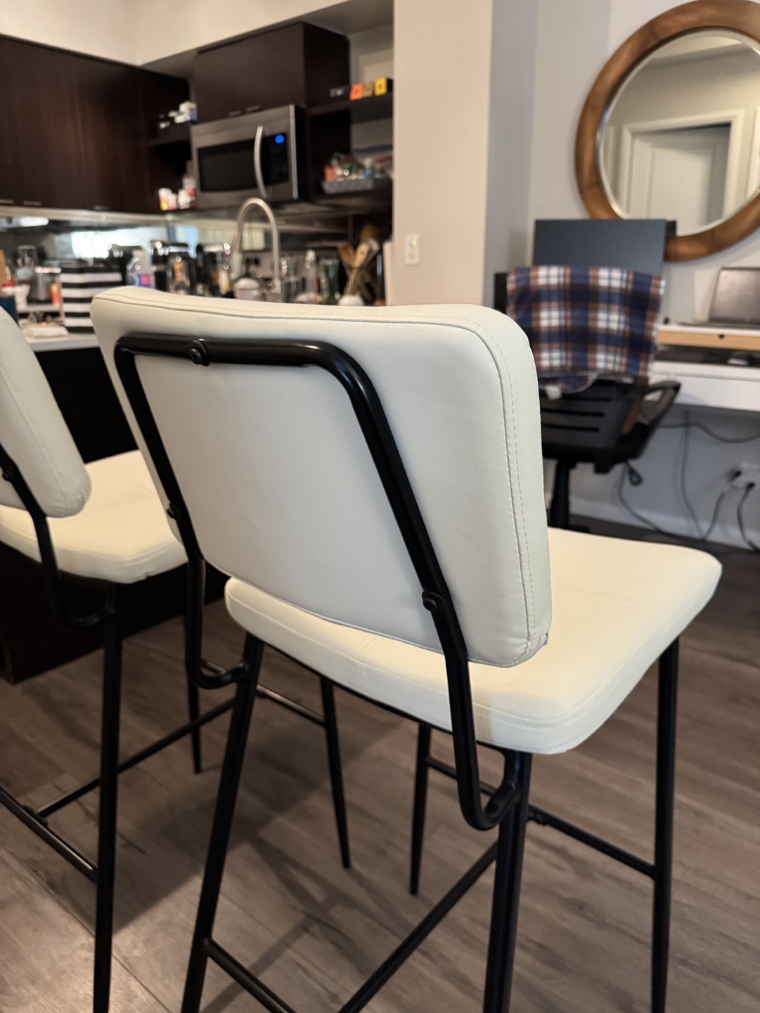 Faux Leather Counter Stools with Metal Legs, Set of 2, Cream - photo 3