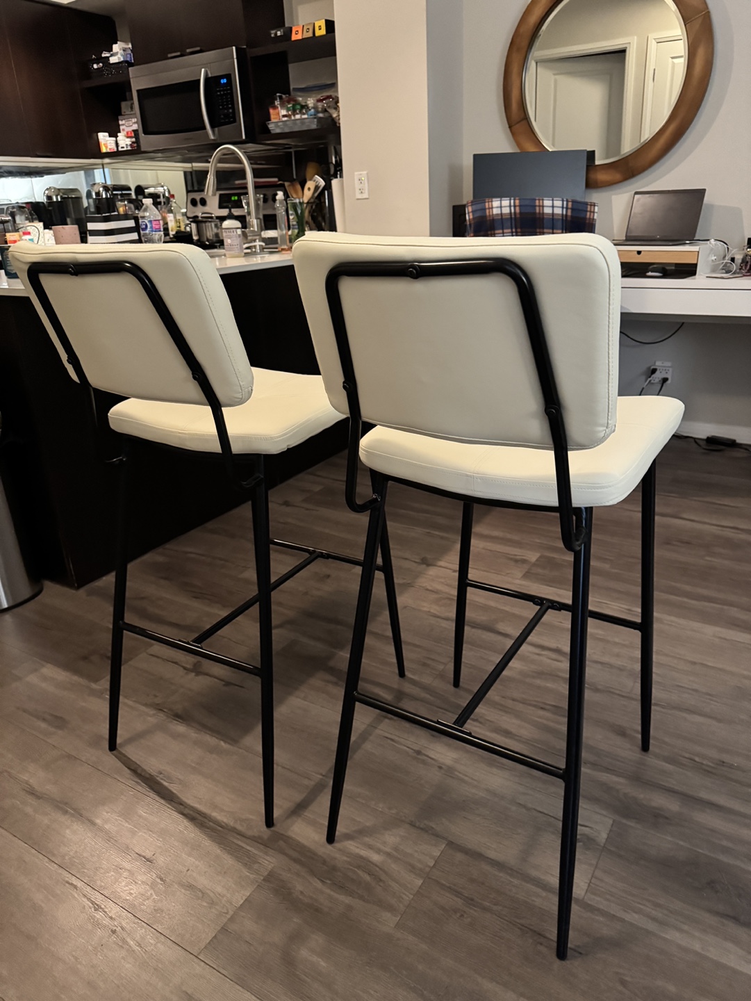 Faux Leather Counter Stools with Metal Legs, Set of 2, Cream - photo 2
