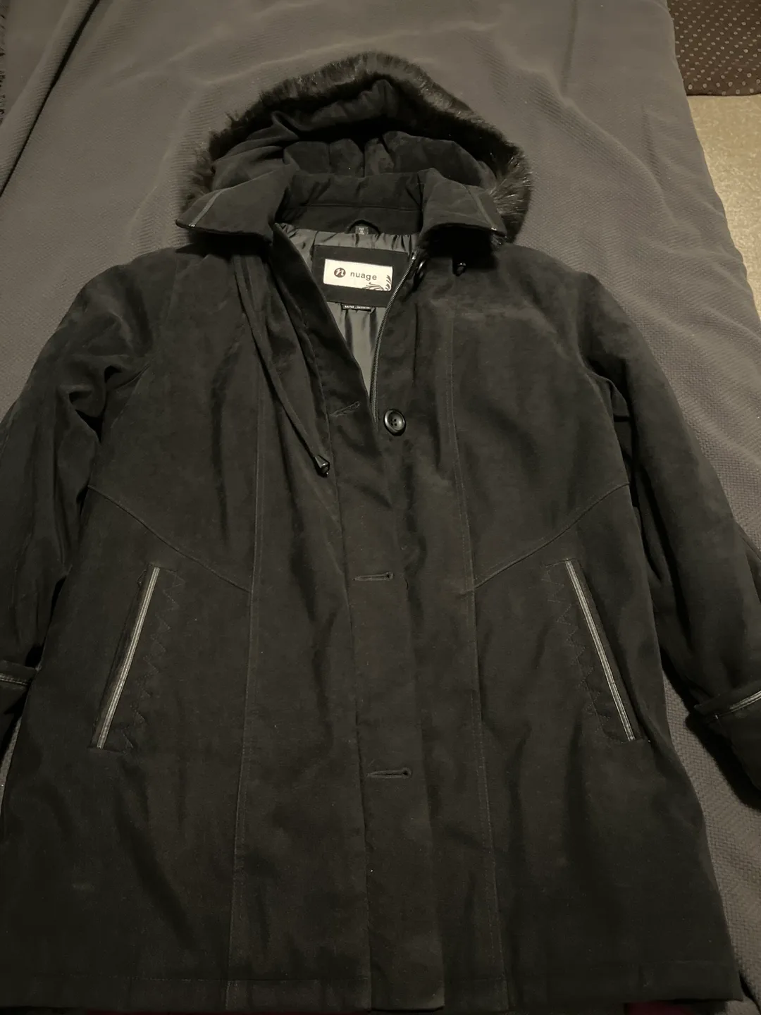 Nuage Black Winter Coat with Fur Hood image indicator(2)