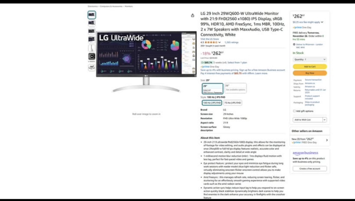 LG 29” Ultrawide Monitor