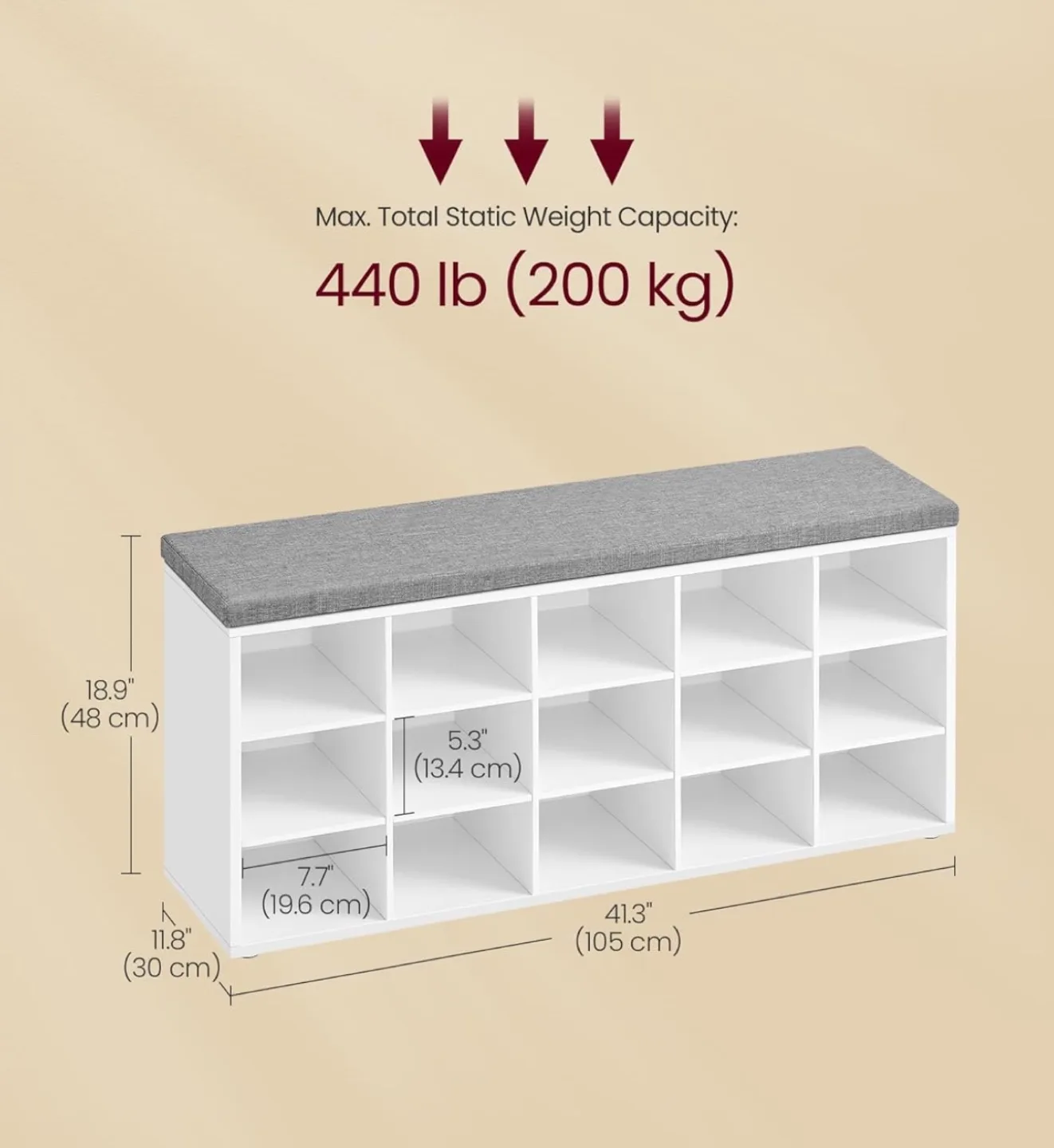 Bench Shoe Rack - 15 cubbies image indicator(3)