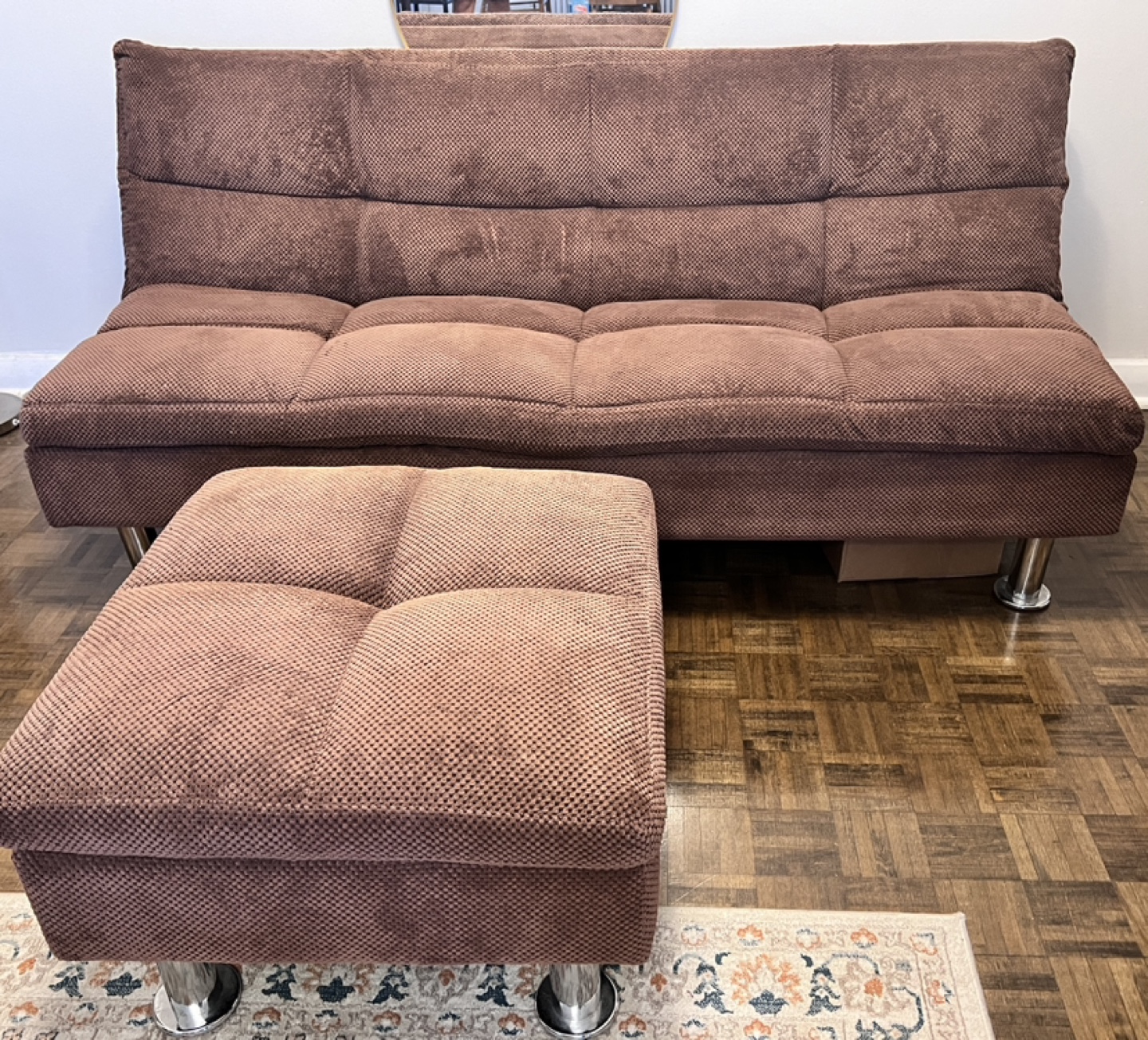 Brown Futon Sofa/bed with Ottoman
