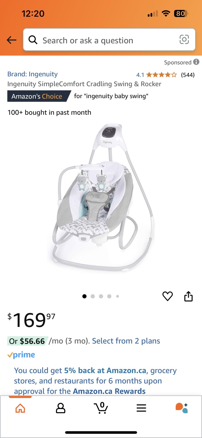 Ingenuity SimpleComfort Compact Soothing Swing & Rocker
