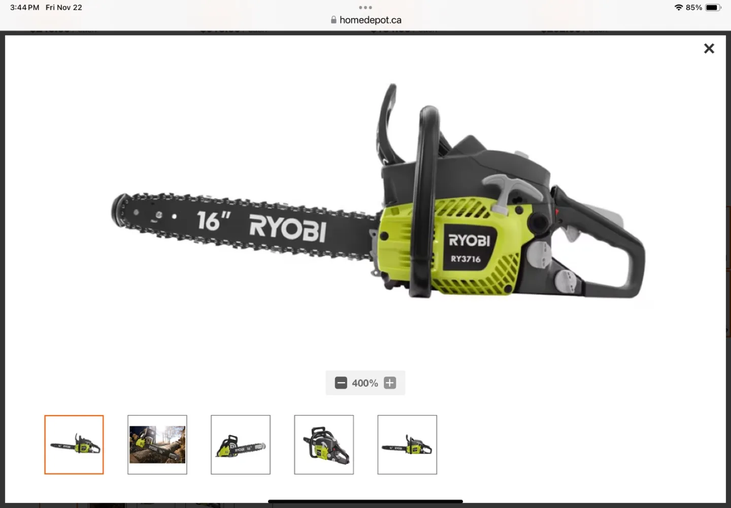 Ryobi 16-inch 37cc 2-Cycle Gas Chainsaw with Heavy Duty Case image indicator(2)