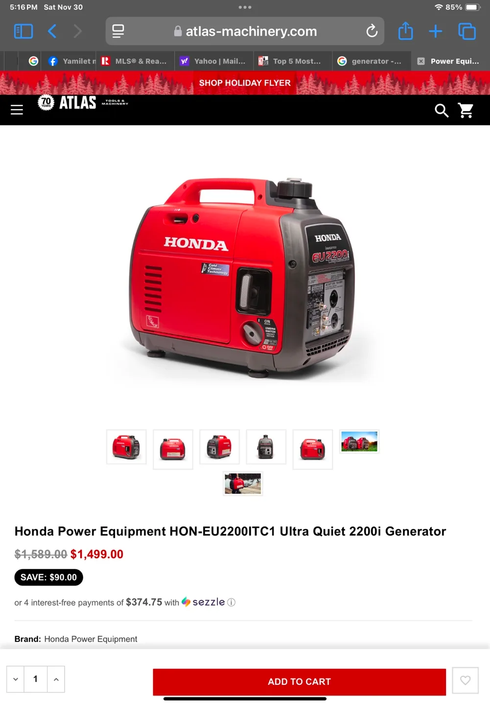 Honda EU2200i Ultra Quiet 2200i Generator thumbnail