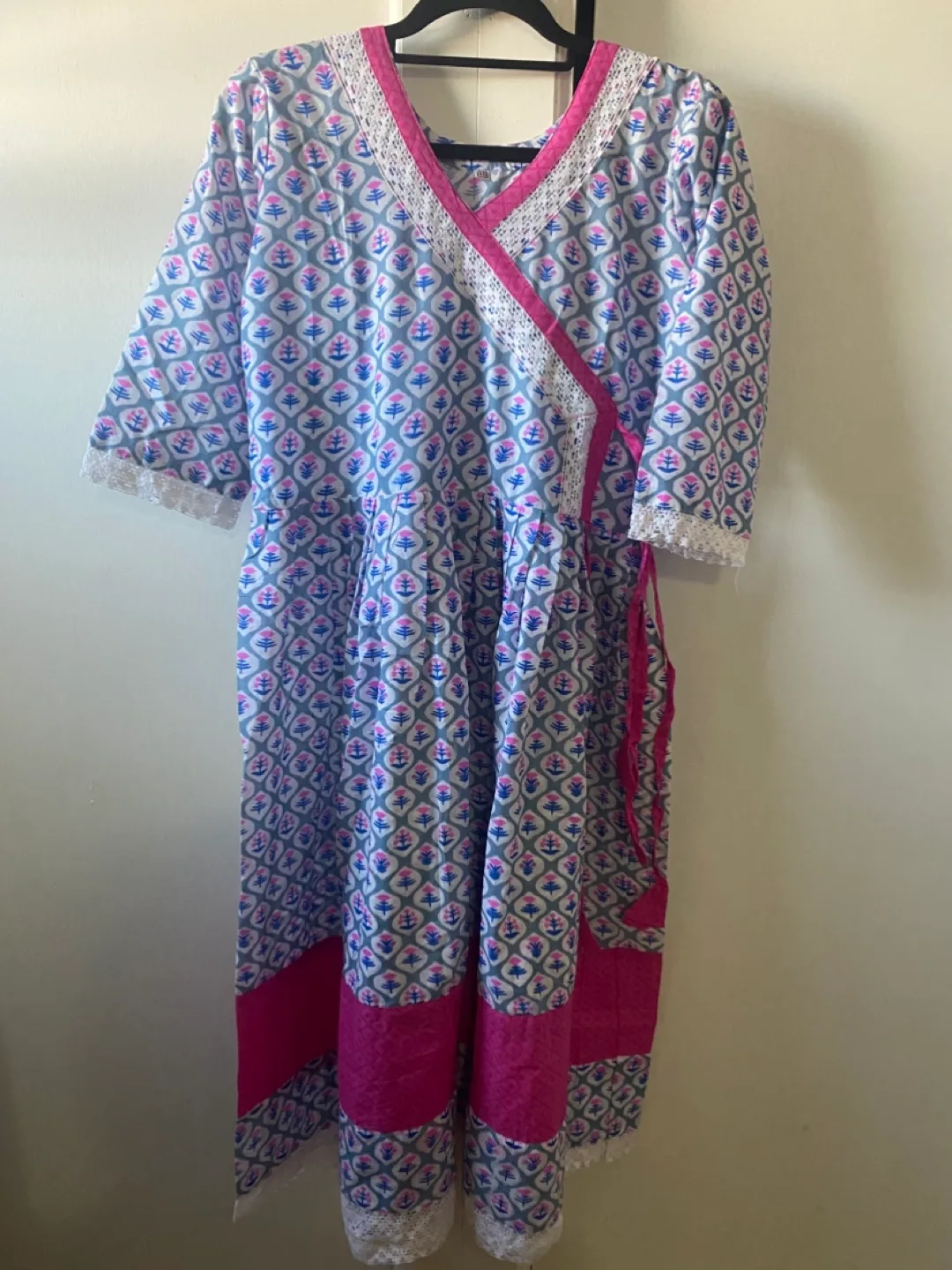 Blue and Pink Floral long Dress,gawn,anarkoli image indicator(2)