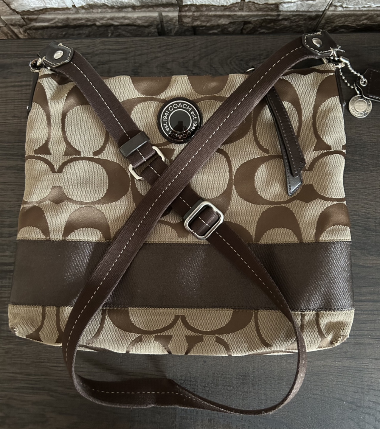 Authentic Coach Signature Brown/khaki Crossbody Bag