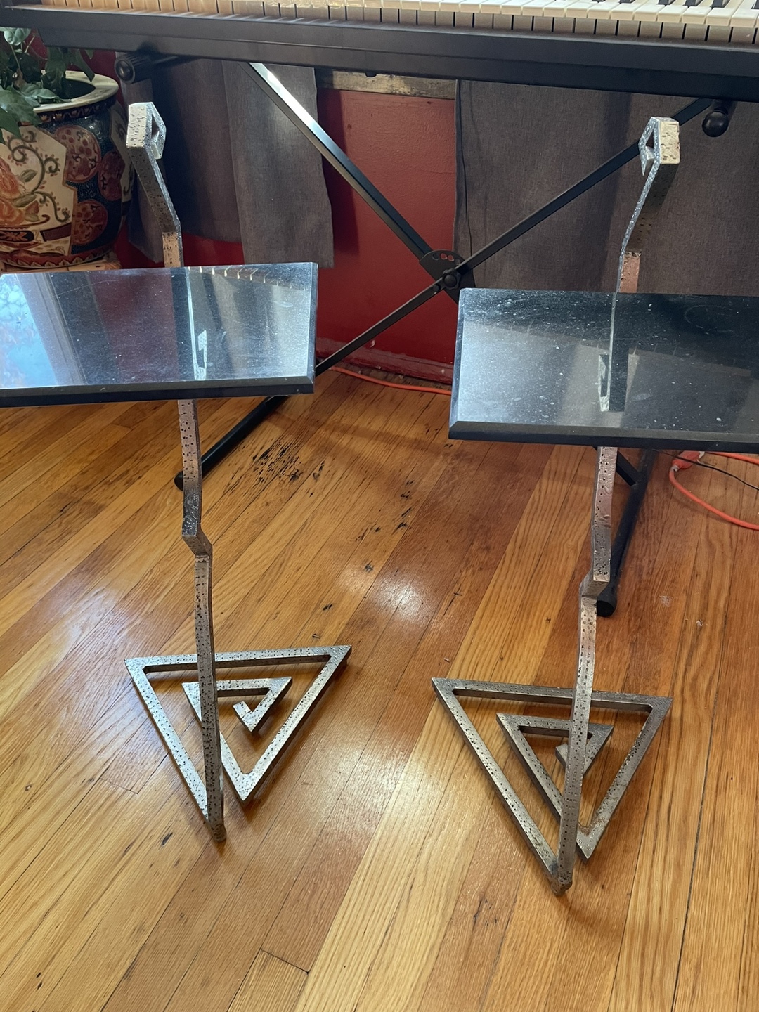 Pair of Metal and Marble Accent Tables