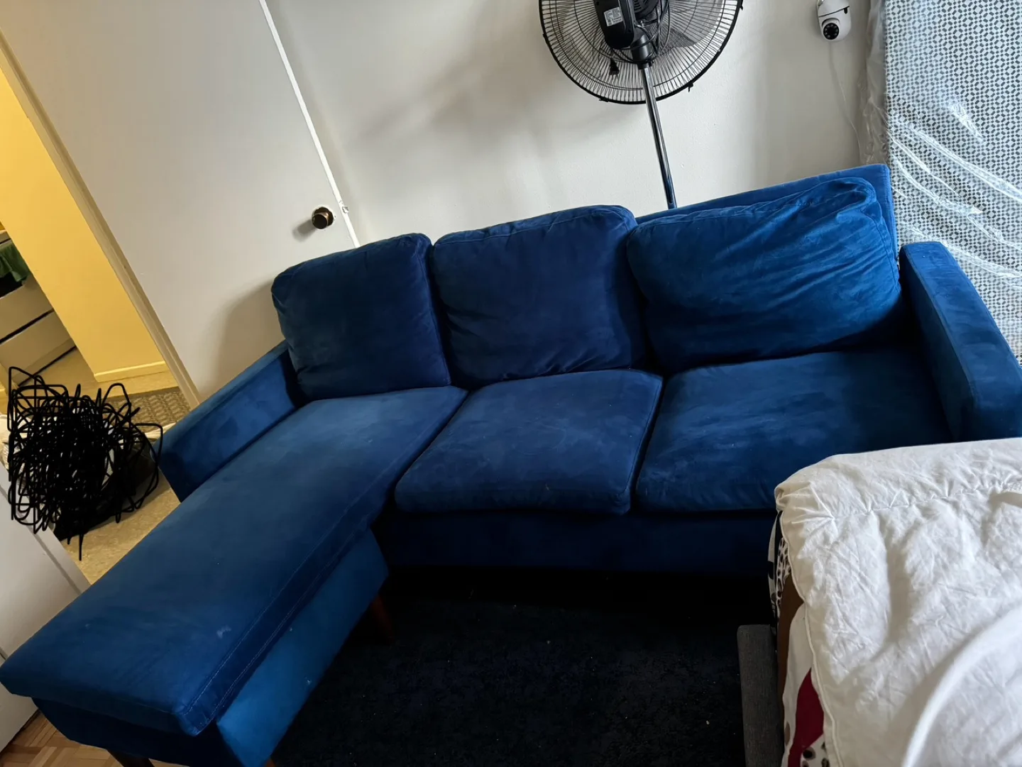 Blue L- shaped sofa couch for small living room and apartment image indicator(2)