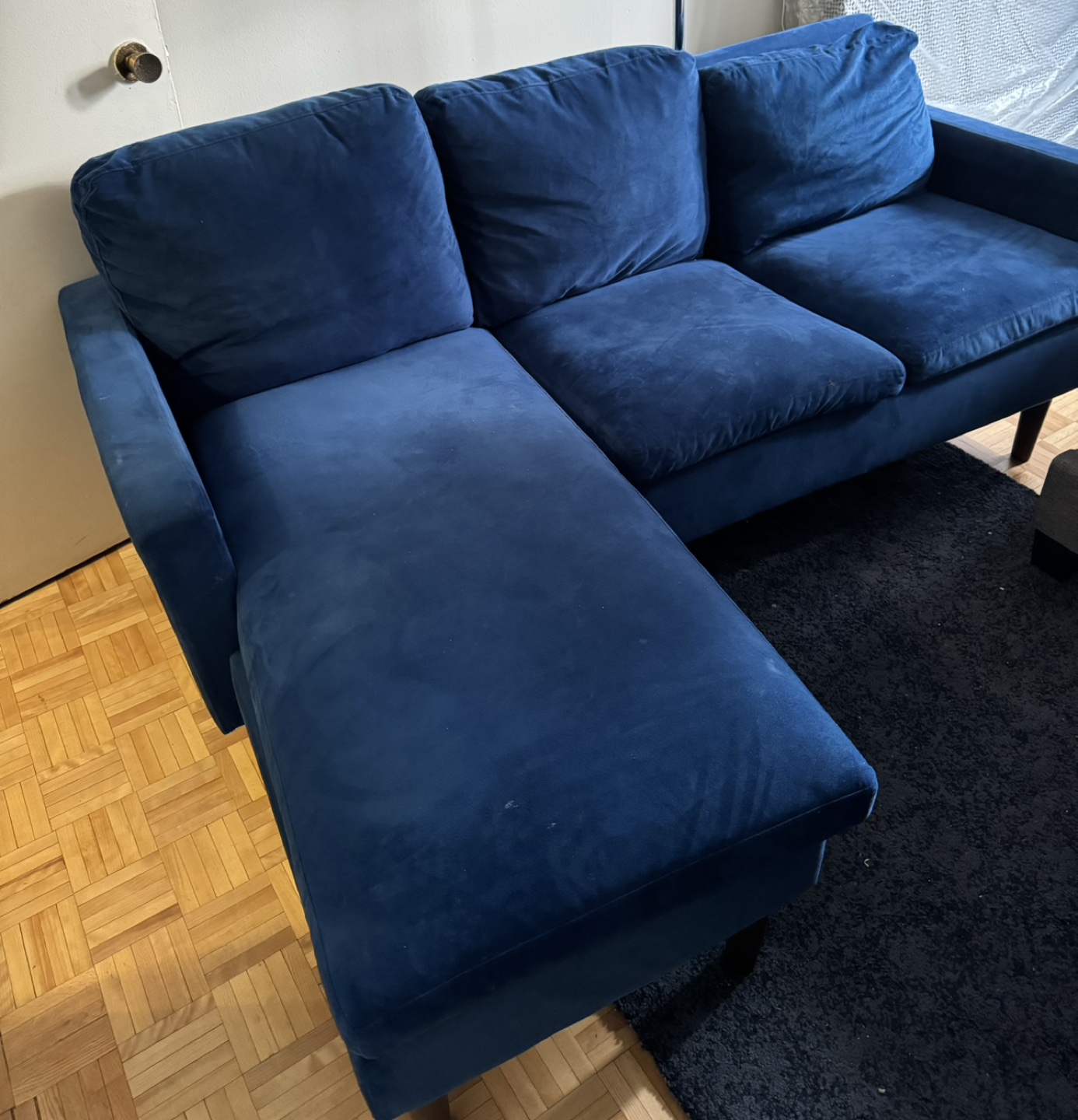 Blue L- shaped sofa couch for small living room and apartment