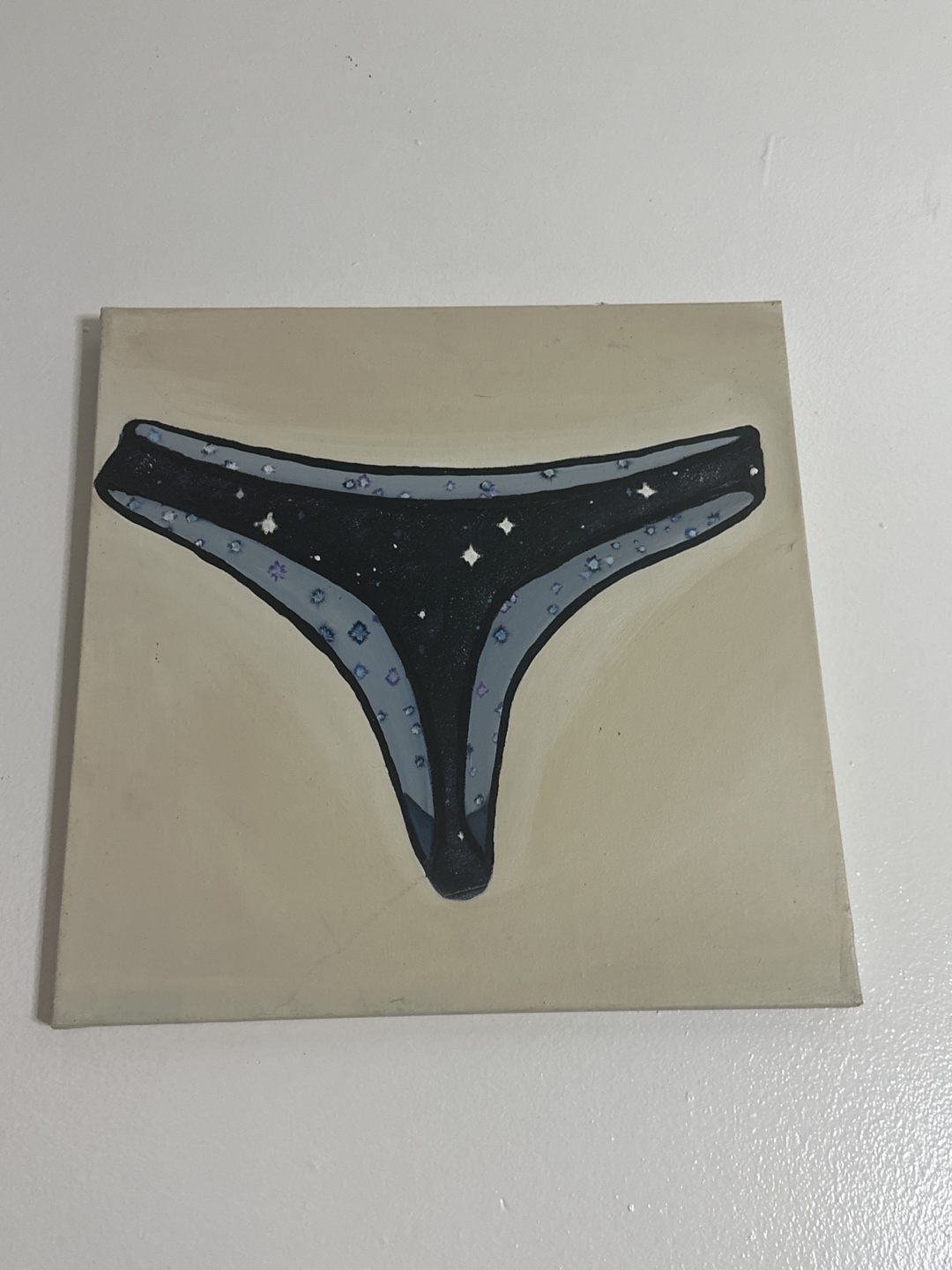 Original art painting of black thong with glitter