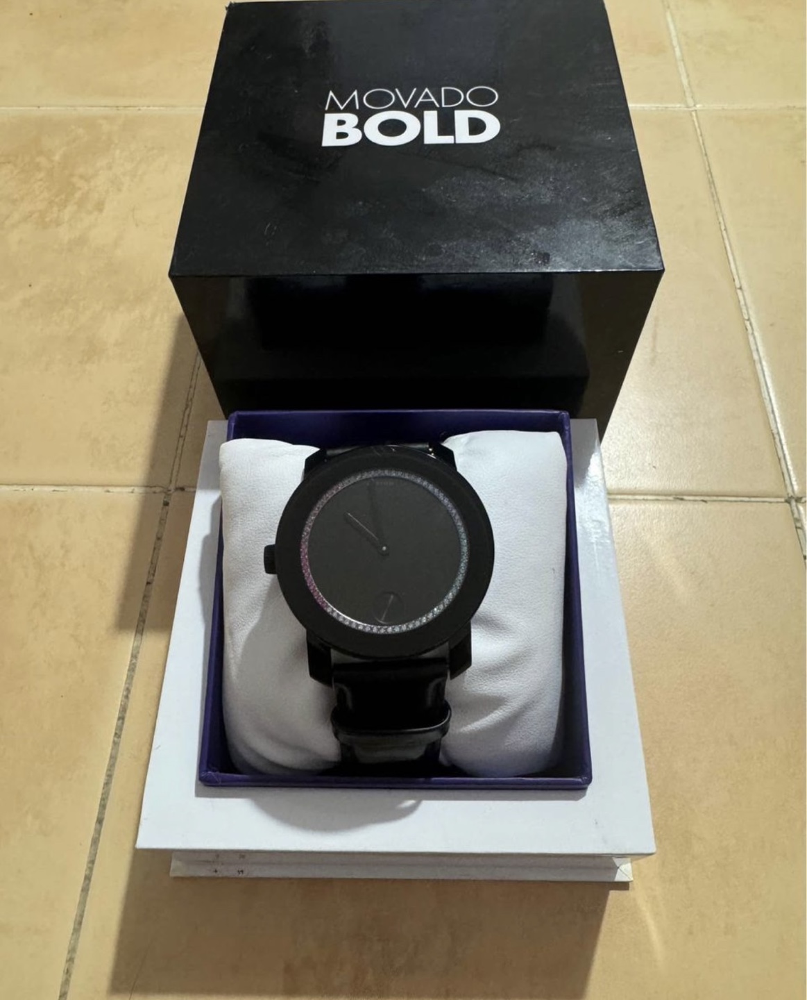 Movado Bold Black Dial Watch with Purple Band- women’s