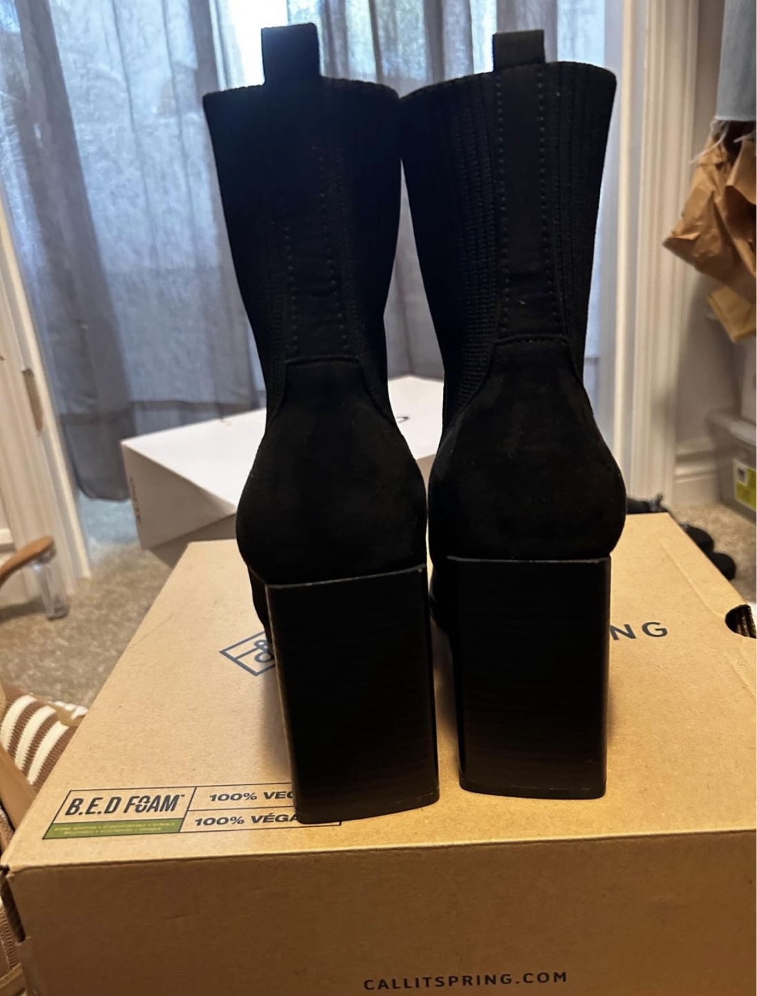 Black Suede Booties with Block Heel - photo 3