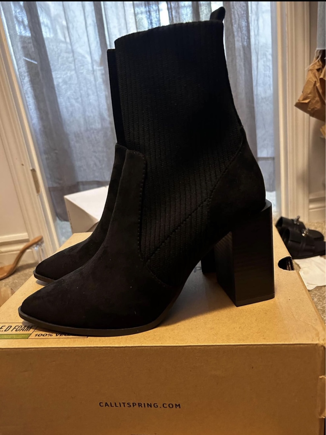 Black Suede Booties with Block Heel