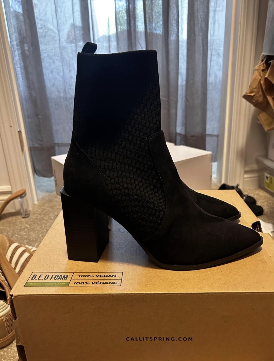 Black Suede Booties with Block Heel - photo 2