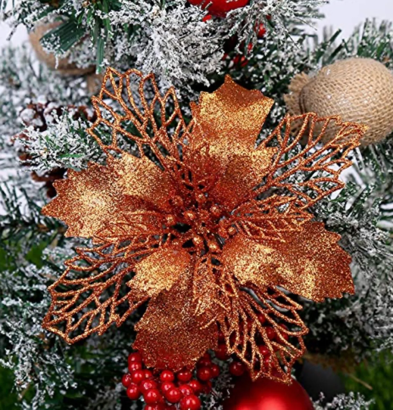 Set of 24 Copper Glitter Christmas Poinsettia image indicator(3)