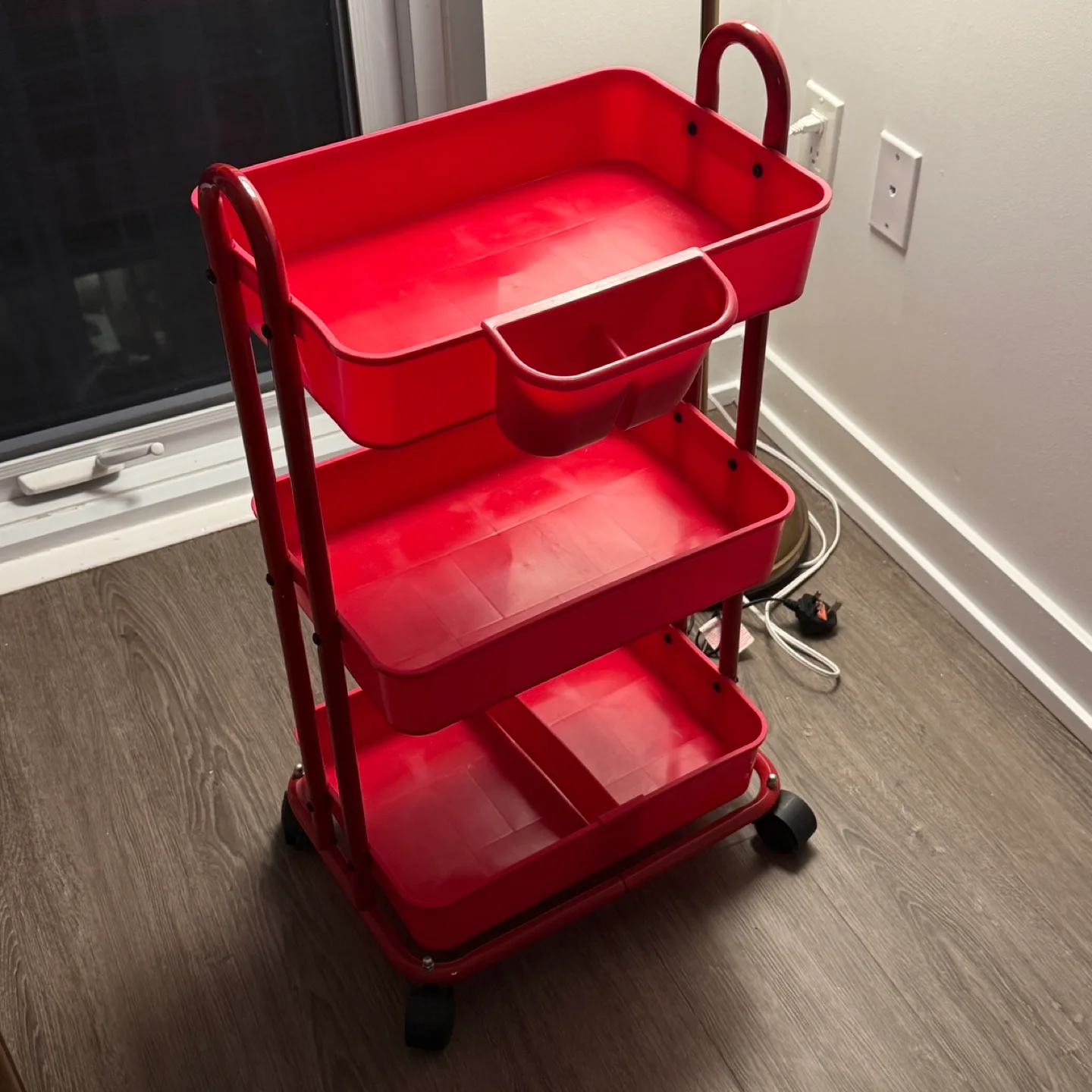 Red Rolling Cart/Utility Cart with 3 Shelves thumbnail