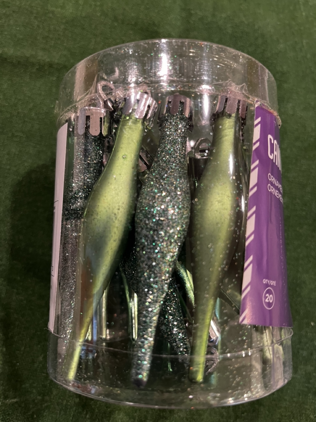20 Green Glitter Christmas Ornaments - photo 2