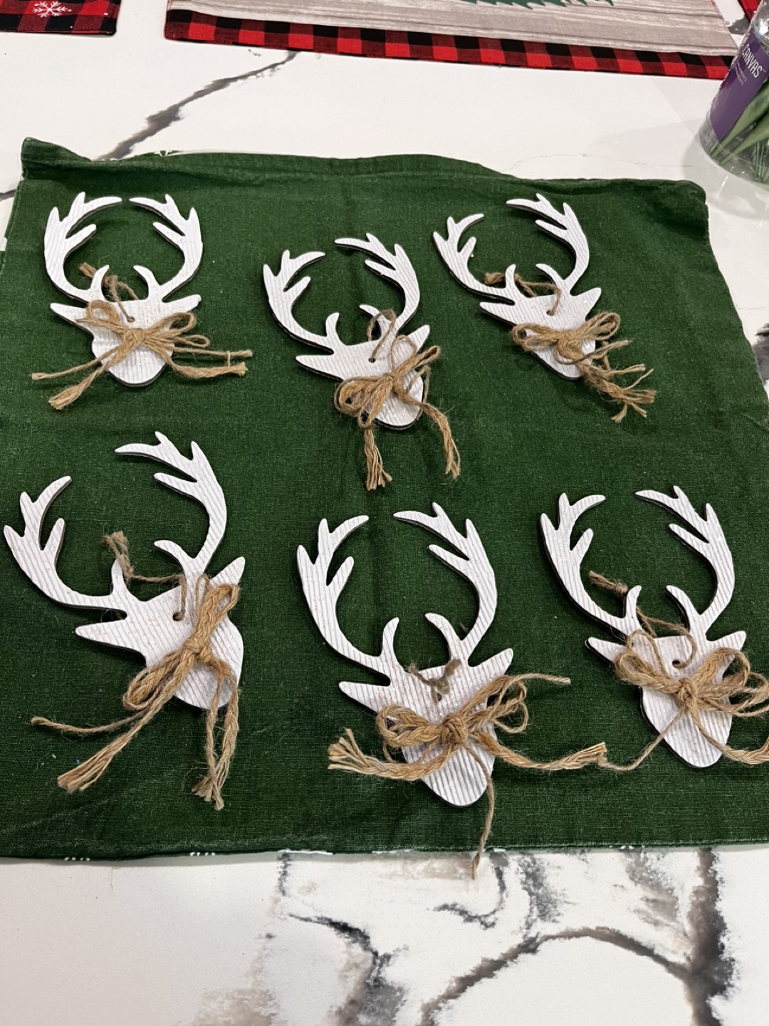 Set of 6 White Reindeer Ornaments