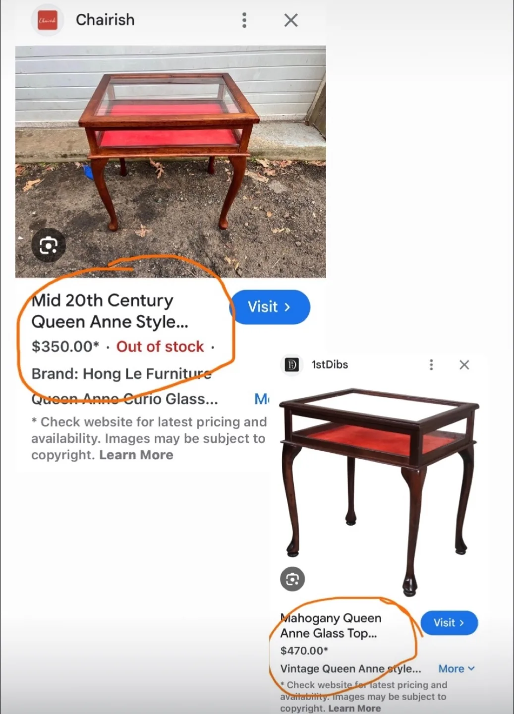 Antique Mahogany Queen Anne Style Curio Glass Top Side Tables image indicator(10)