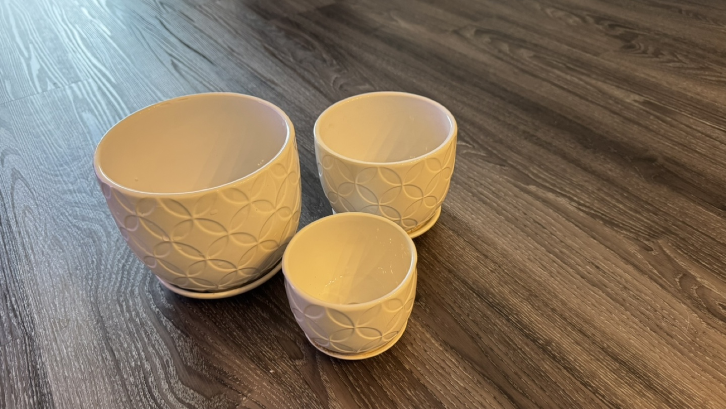 Set of 3 White Ceramic Planters