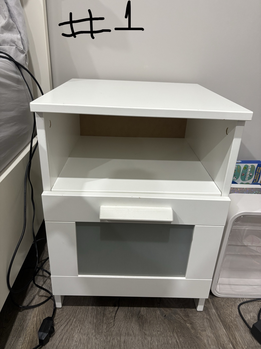 White Nightstand with Drawer and Shelf - photo 2