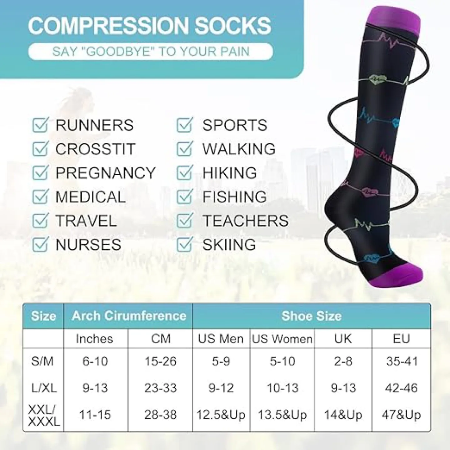 Compression Socks - 7 Pack - Knee High - Black - Unisex image indicator(2)