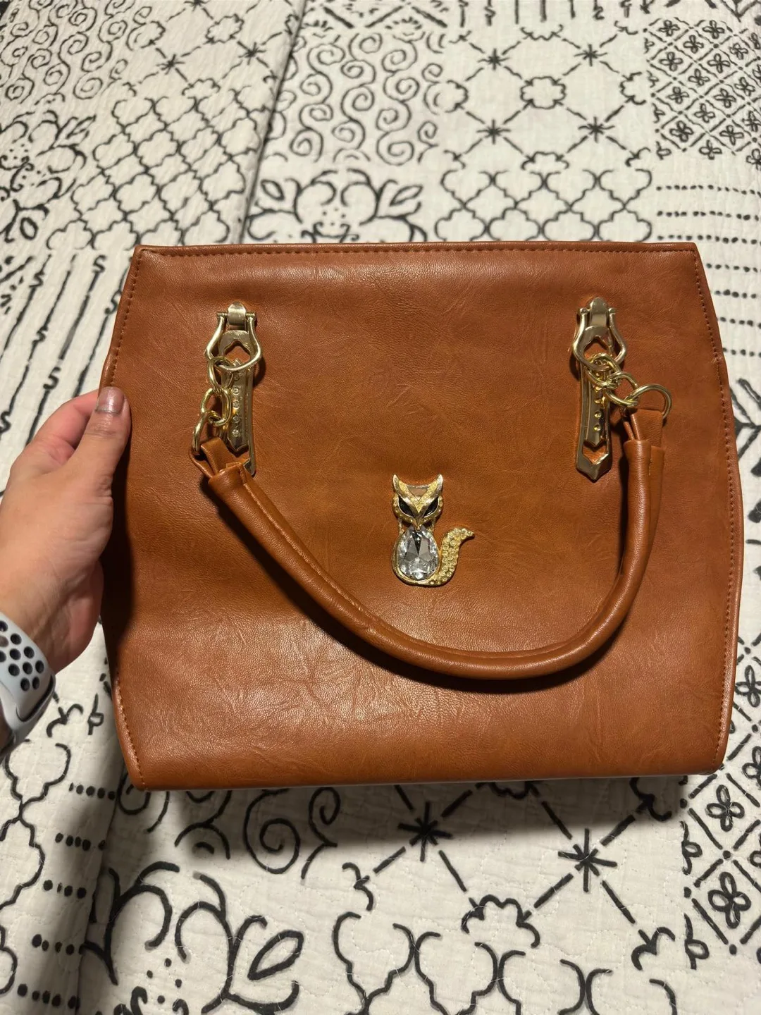 Brown Faux Leather Handbag with Fox Charm thumbnail