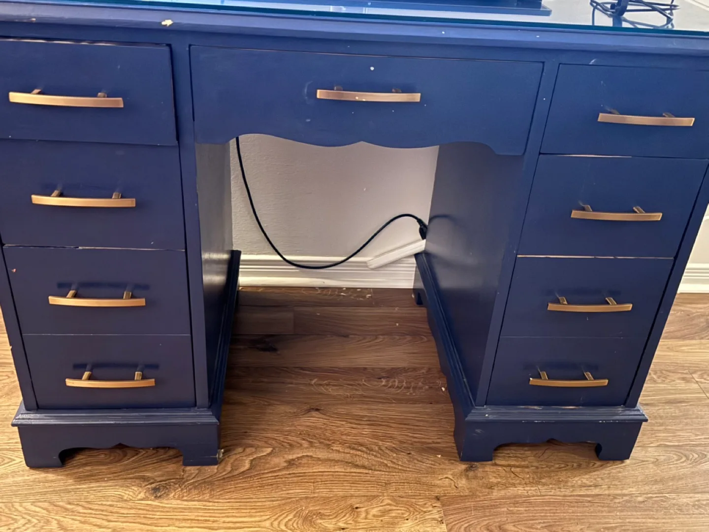 Vintage Blue Desk with Glass Top image indicator(2)