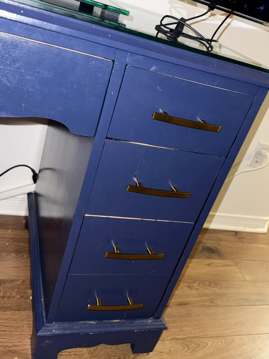 Vintage Blue Desk with Glass Top image indicator(4)