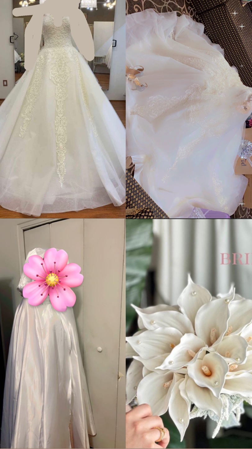 Wedding Dress and Accessories بدله عرس مع تاج وطرحه وباقات الورد