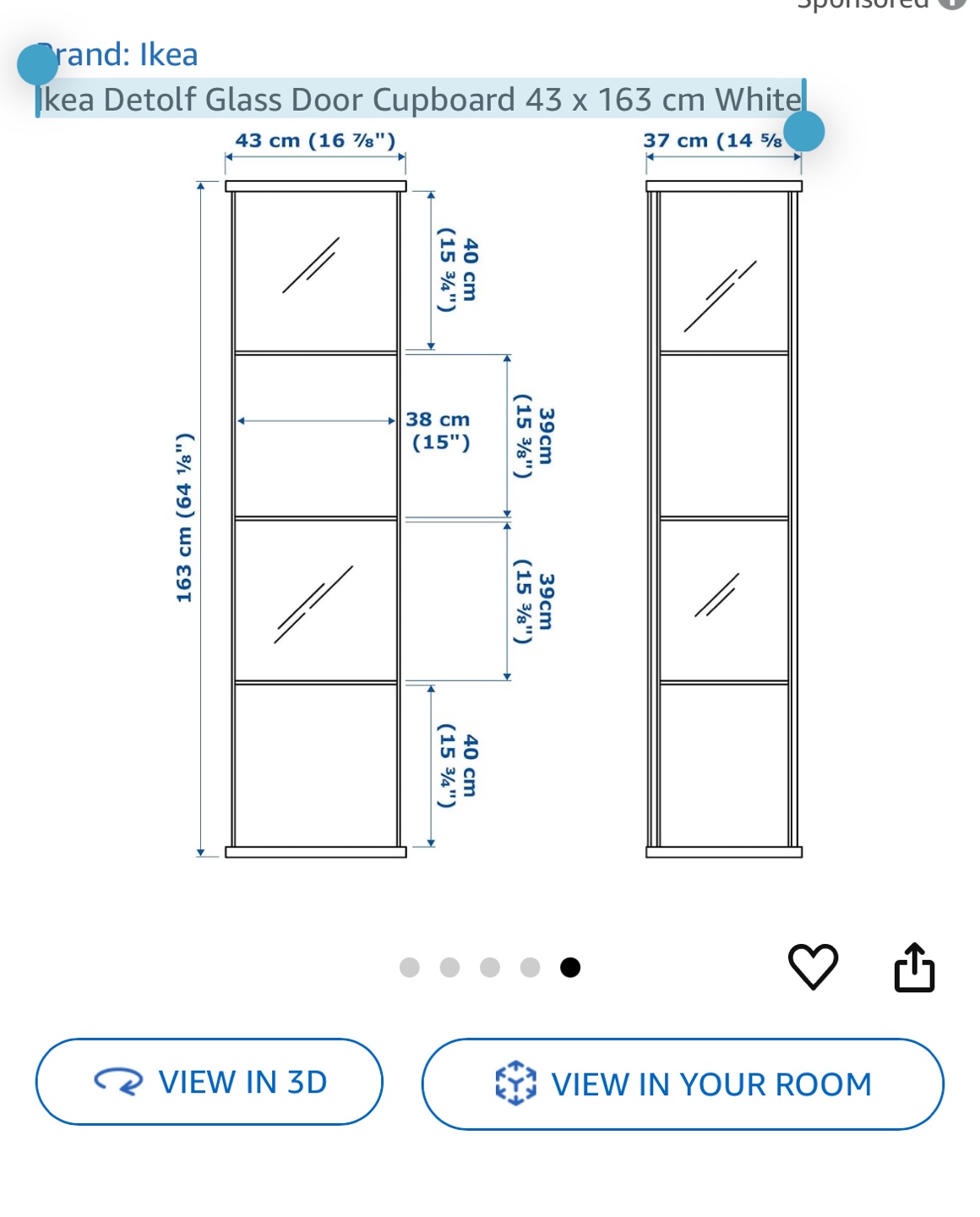 IKEA Detolf Glass Door Cupboard 43 x 163 cm - photo 2