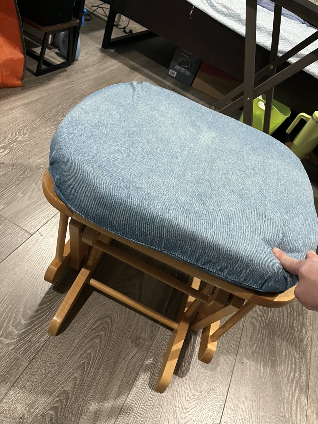 Wooden Rocking Stool with Denim Cushion - photo 2