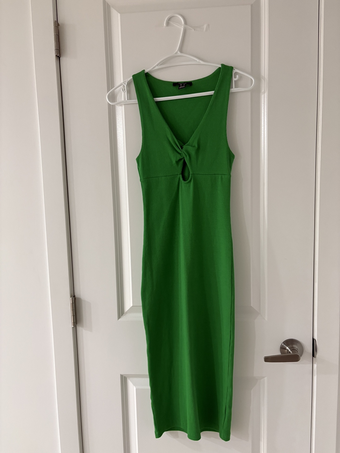 Green Ribbed Midi Dress with Cutout