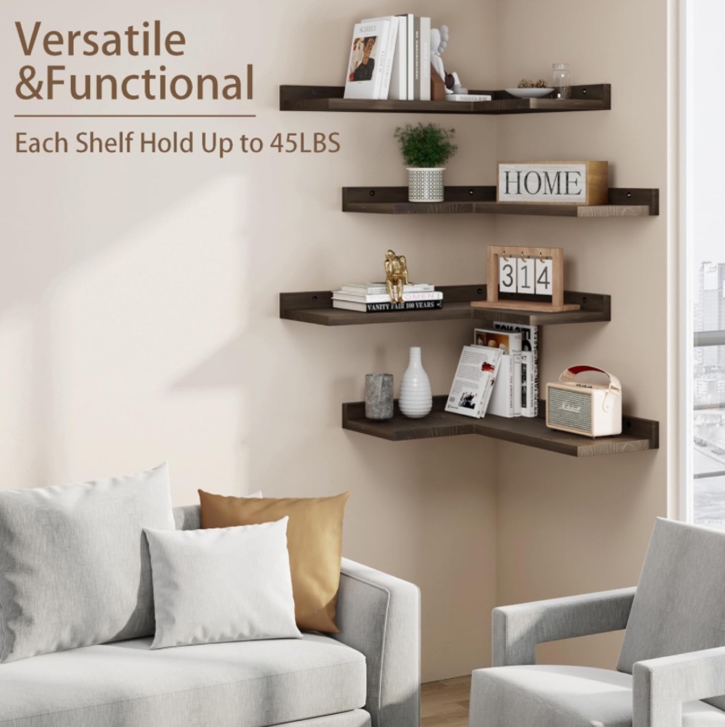 4 Tier Corner Shelf Wall Mounted Shelves Floating Shelves - photo 5