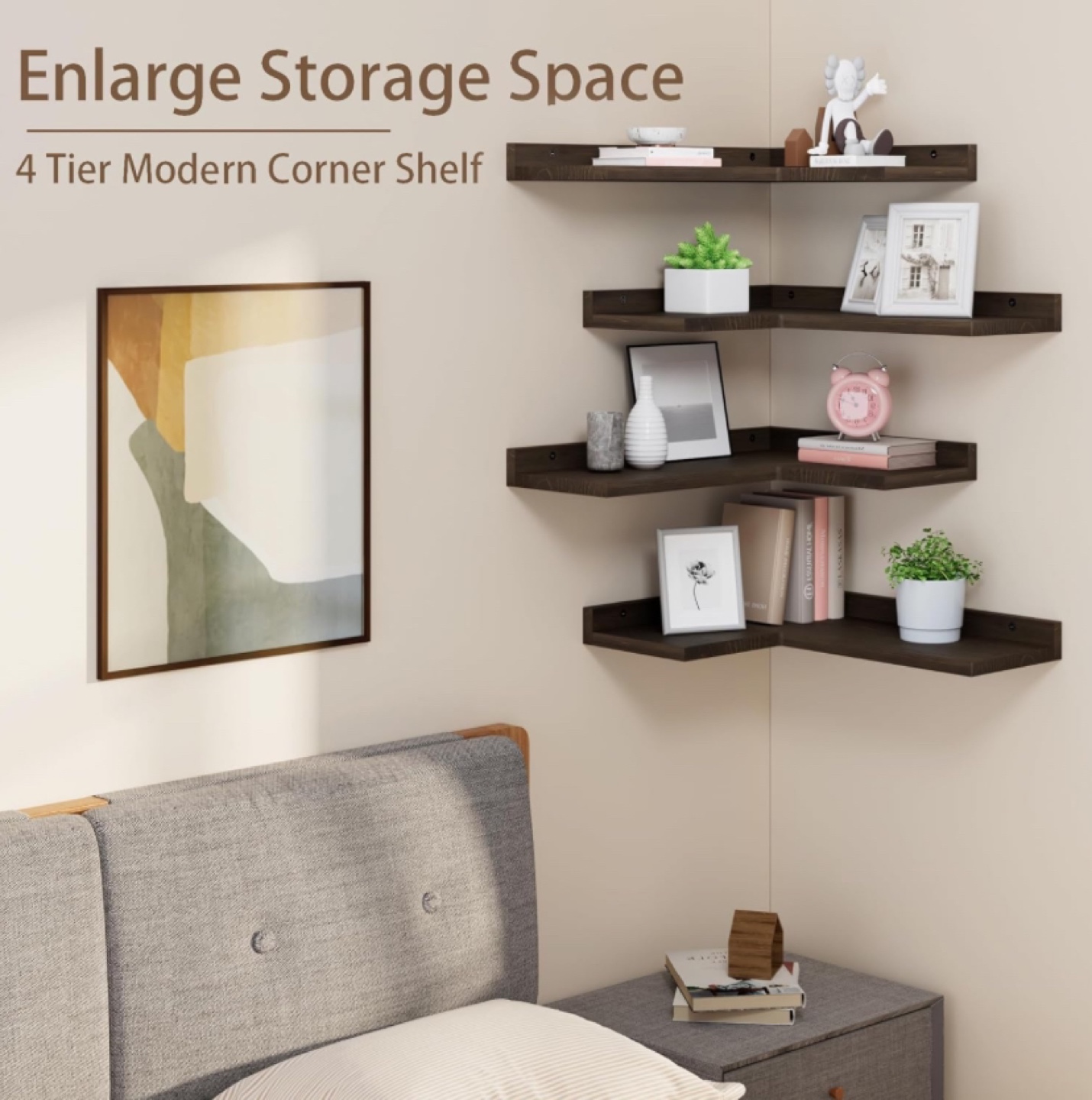 4 Tier Corner Shelf Wall Mounted Shelves Floating Shelves - photo 4