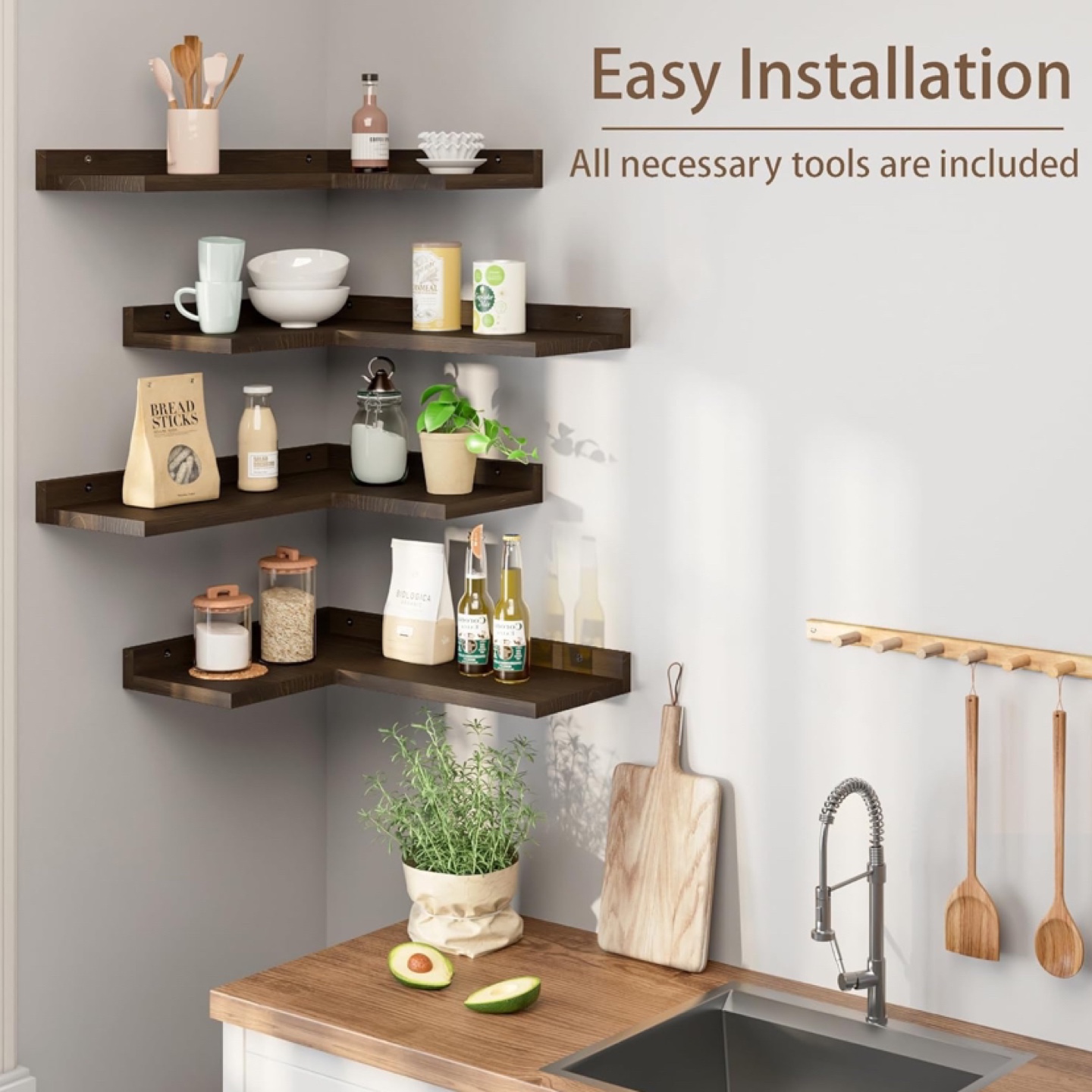 4 Tier Corner Shelf Wall Mounted Shelves Floating Shelves - photo 3