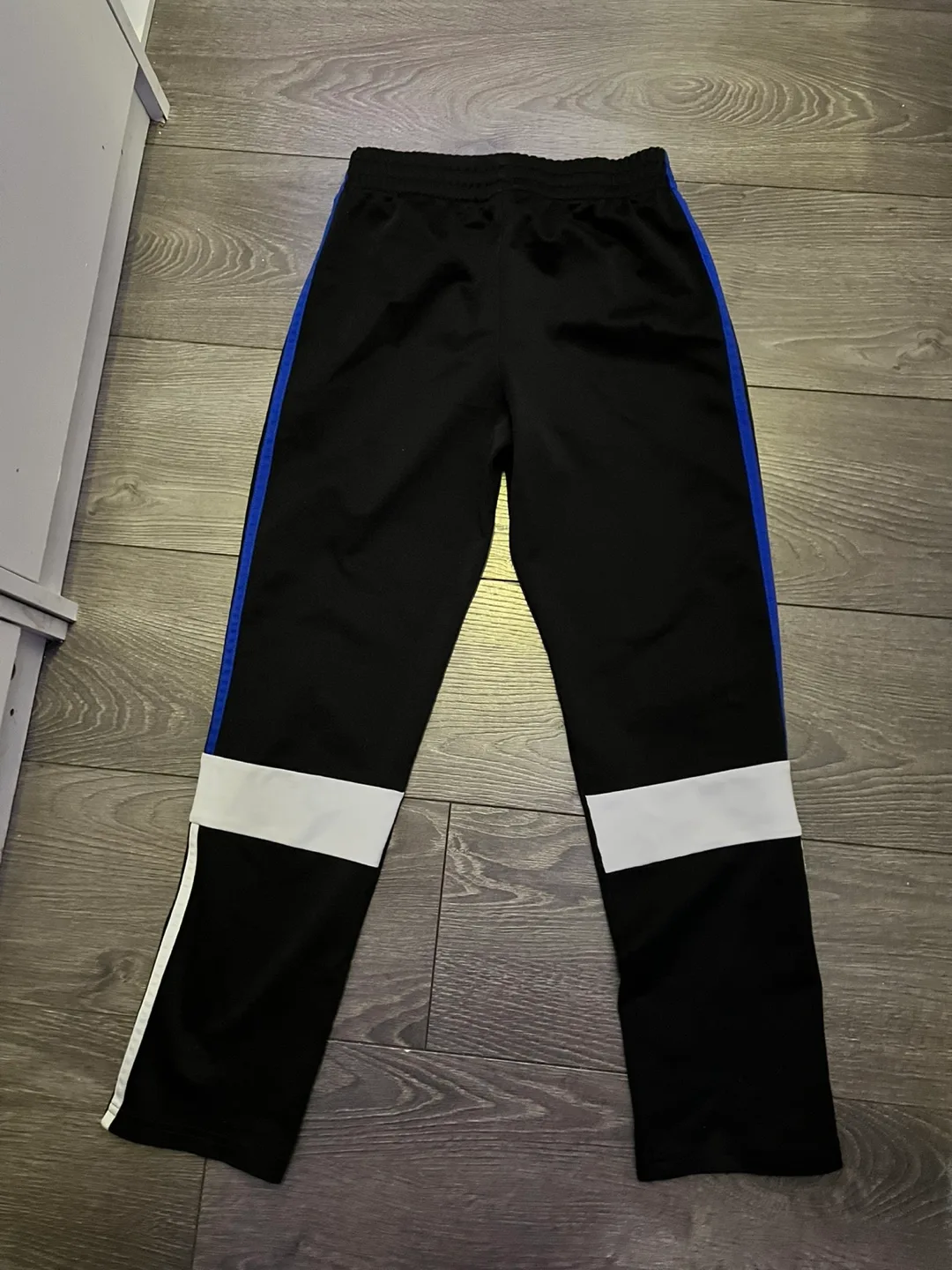 Adidas Black Track Pants with Blue & White Stripes #ThriftyPicks image indicator(2)