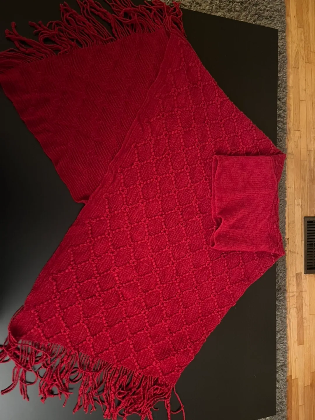FREE New Red Knitted Poncho with Fringe thumbnail