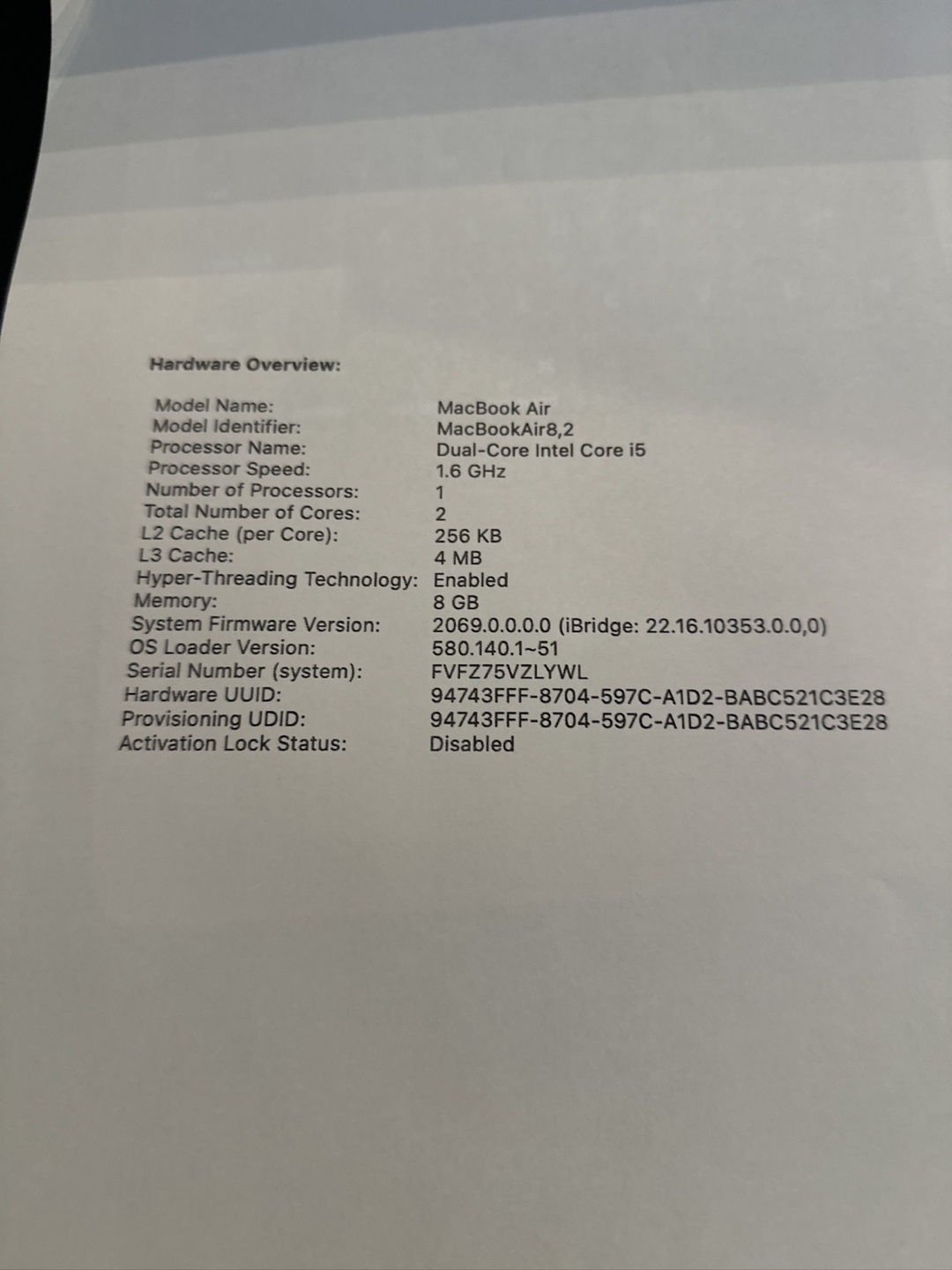 MacBook Air 13-inch, no charger  Core i5, 8GB RAM, 256GB SSD - photo 5