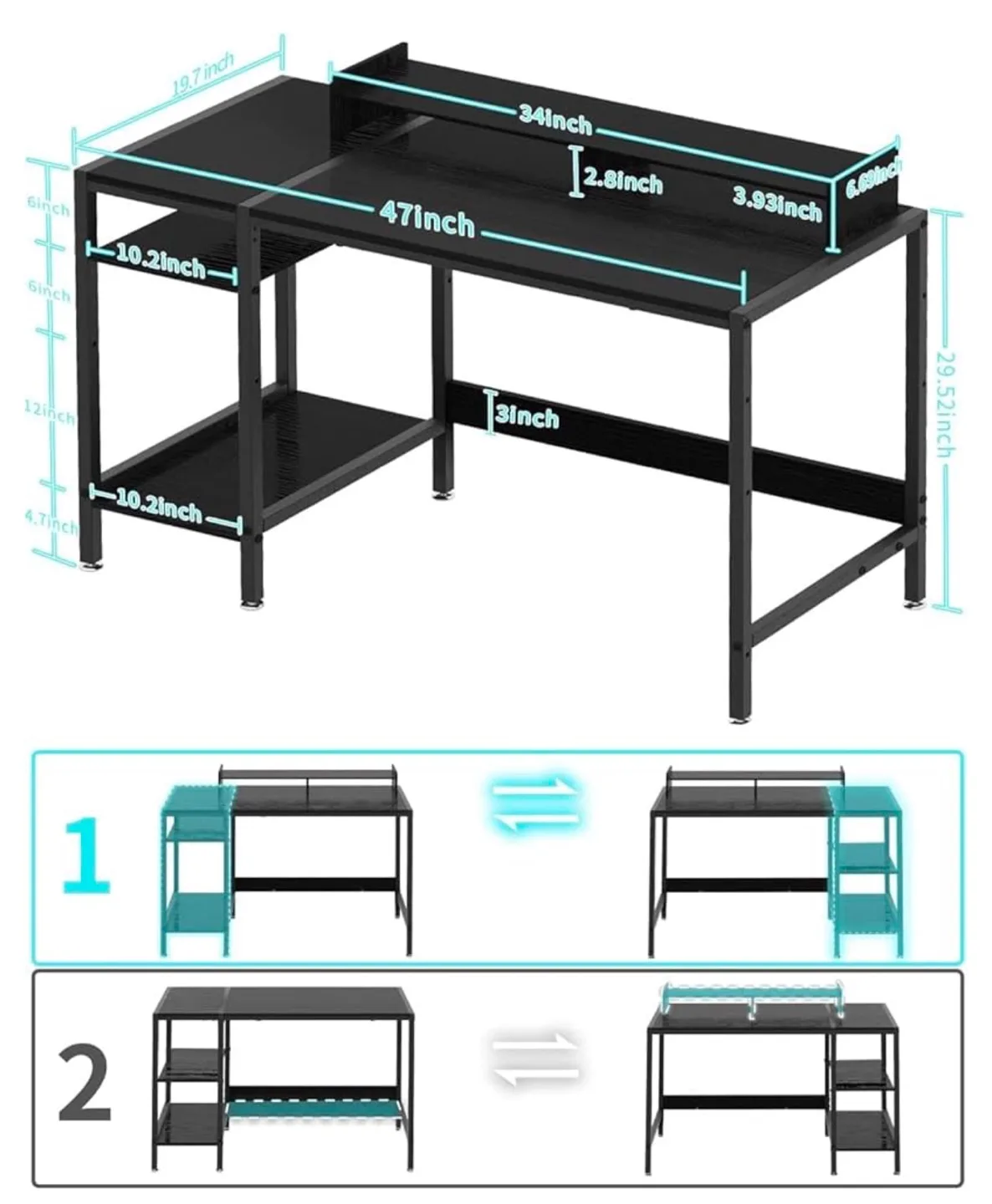 Black Computer Desk (47”) with Monitor Riser image indicator(2)