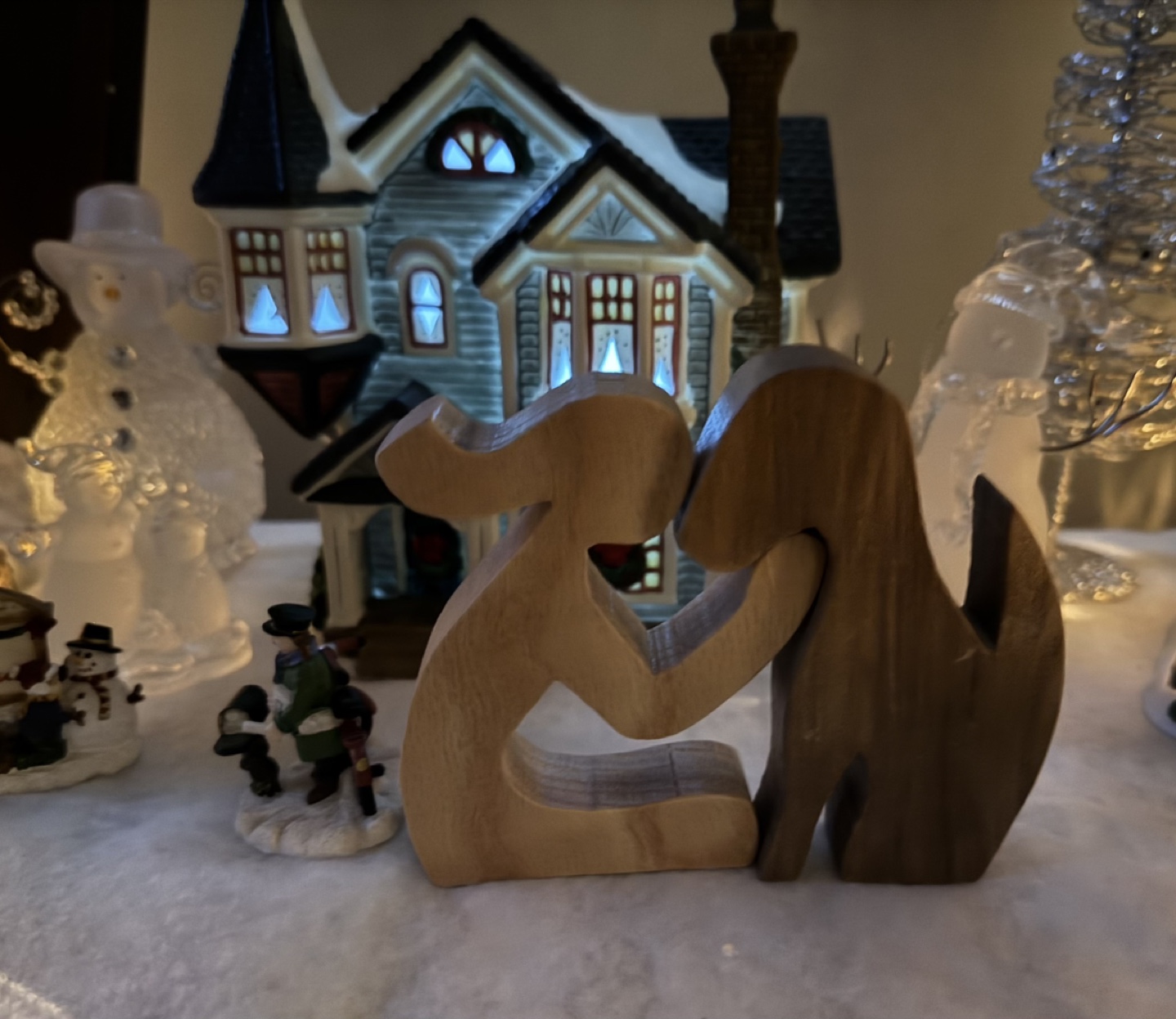 Wooden Girl and Dog Figurine