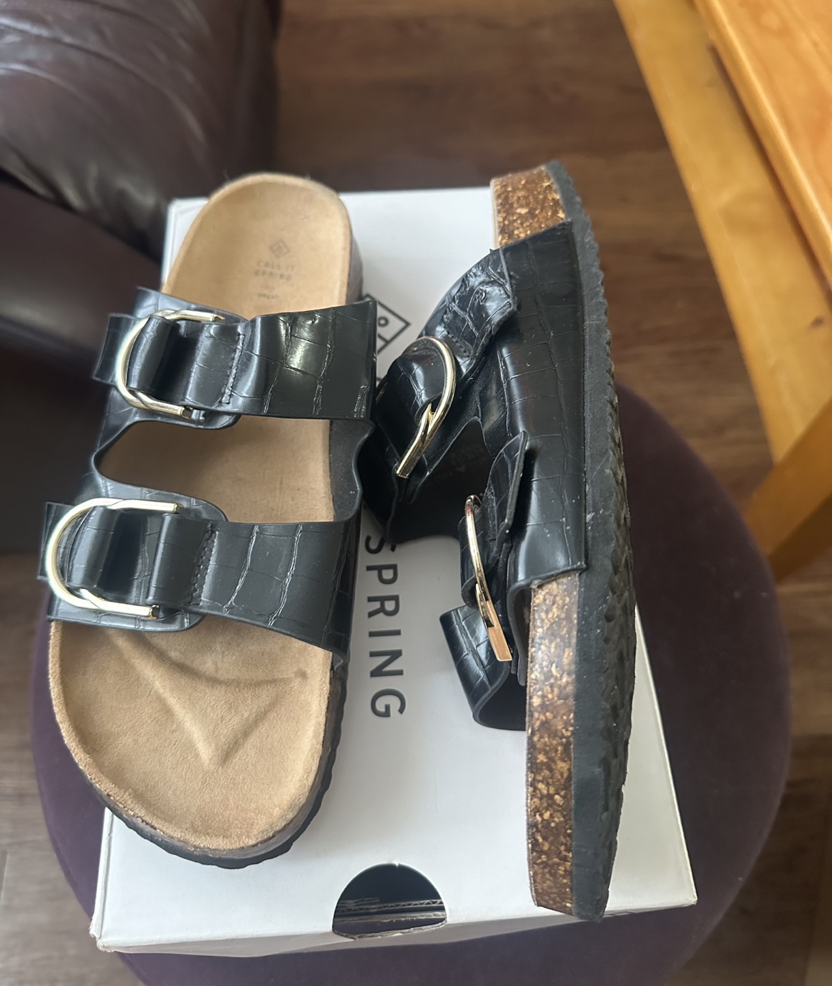 Call it Spring Black Buckle Sandals
