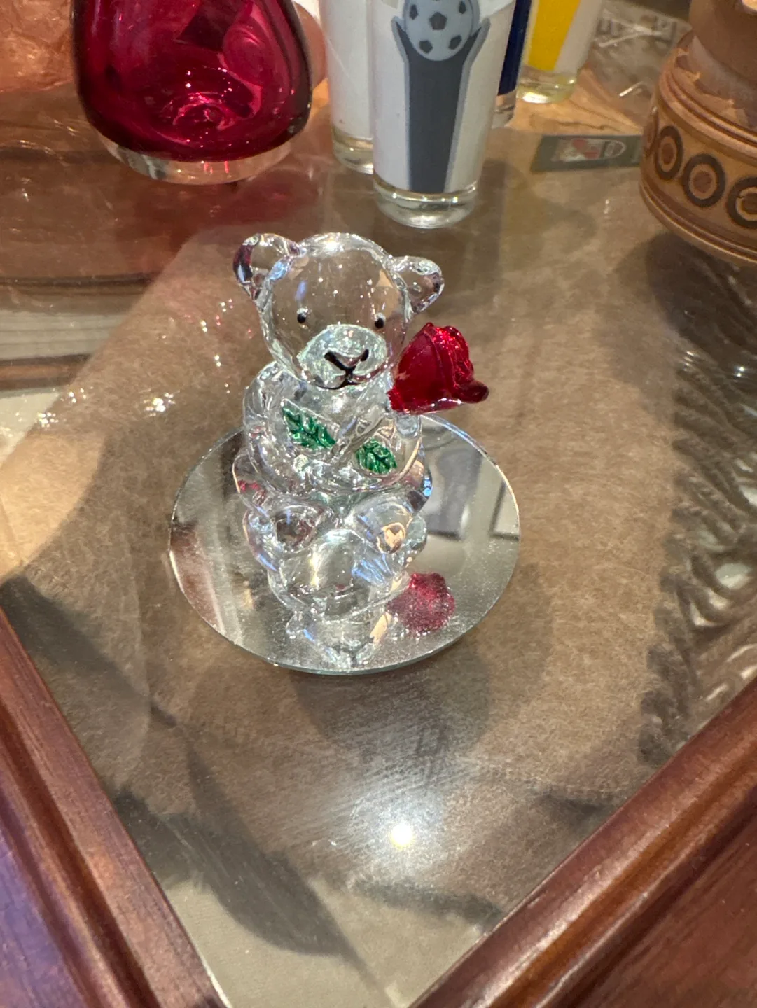Glass teddy bear figurine with a rose thumbnail