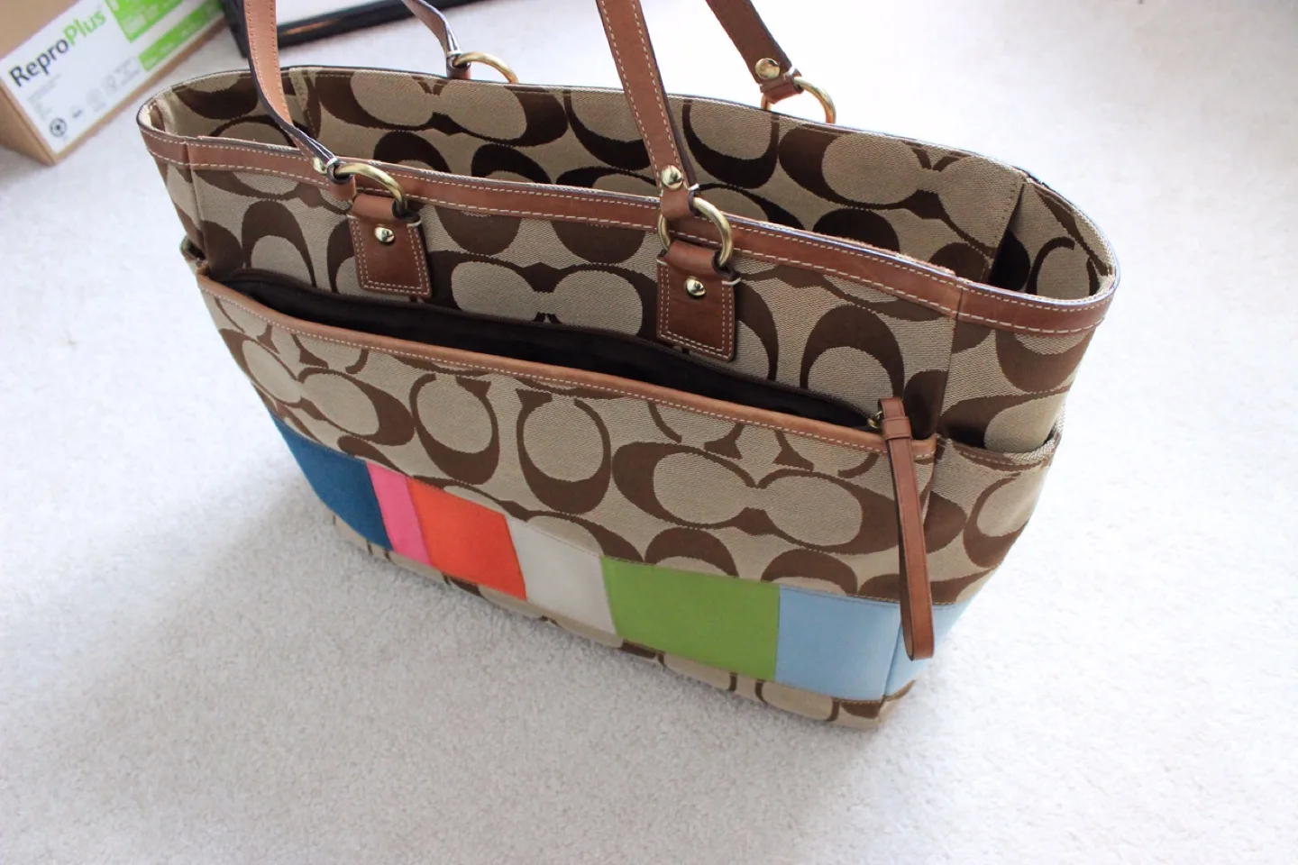 Coach Signature Stripe Tote Diaper Bag #thriftypicks image indicator(7)