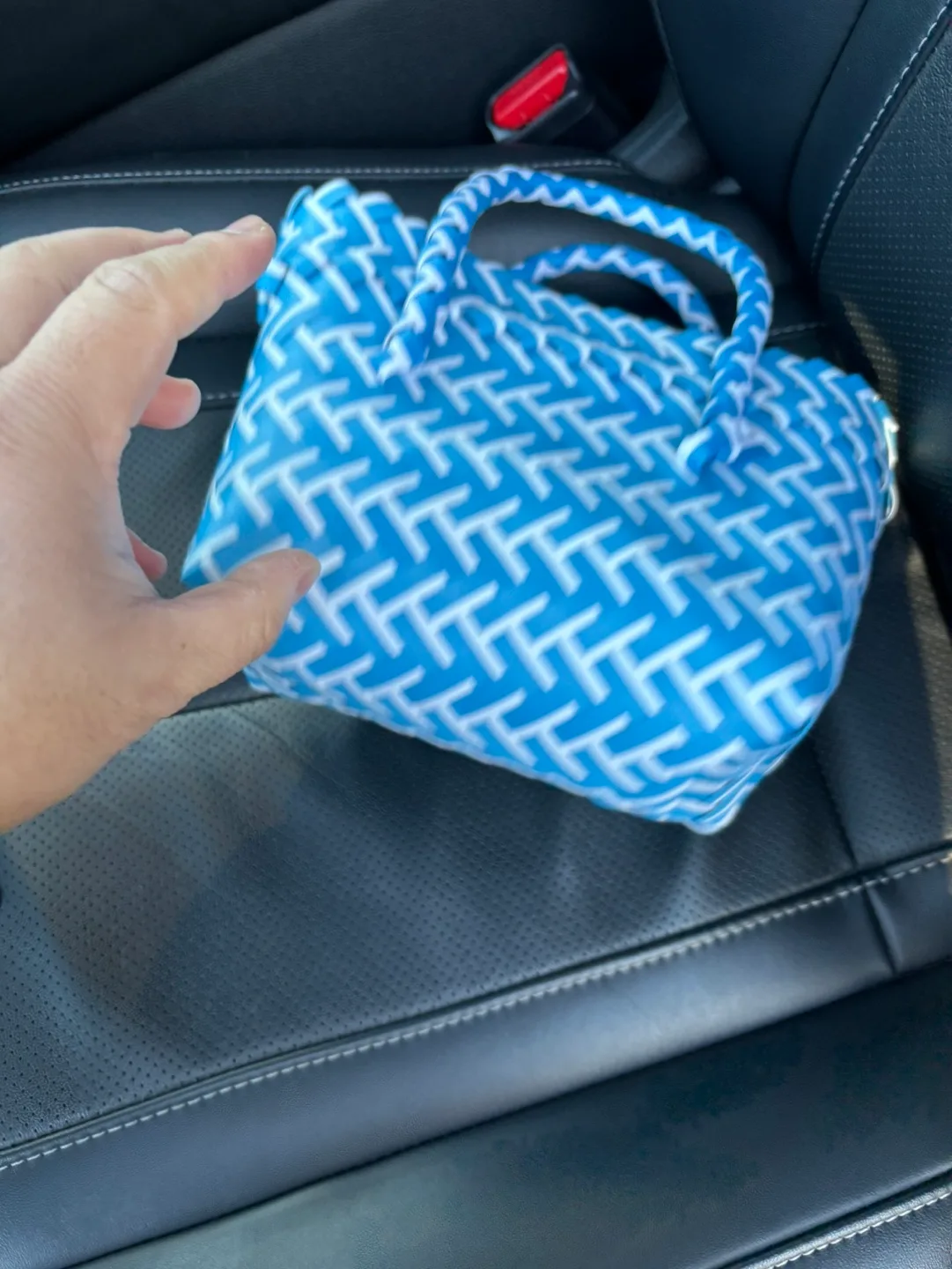 Blue and White Woven Empty Handbag for Gift Basket image indicator(5)
